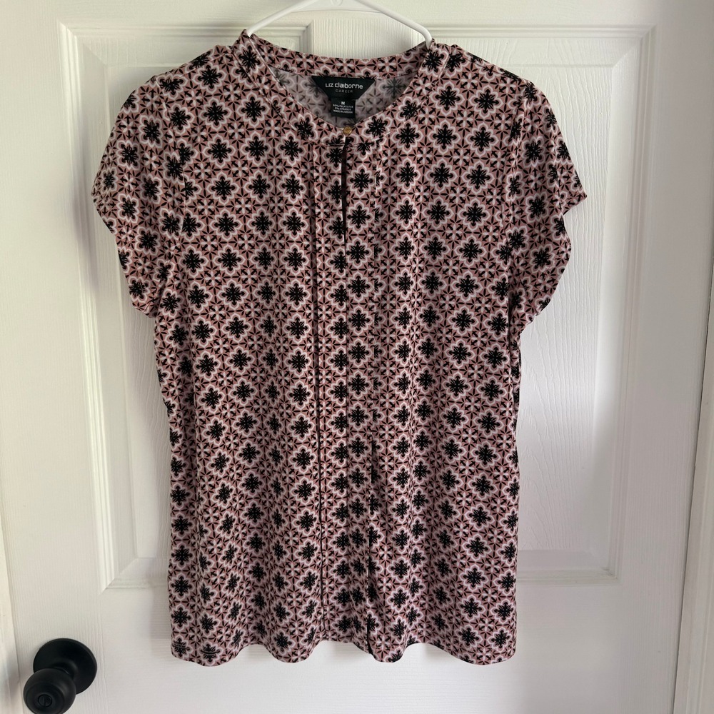 Liz Claiborne Career Peachy Pink Geometric Blouse Womens Medium